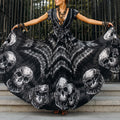 Women's Skull Tie-dye Black Vintage Floral Short-sleeved Long Dress