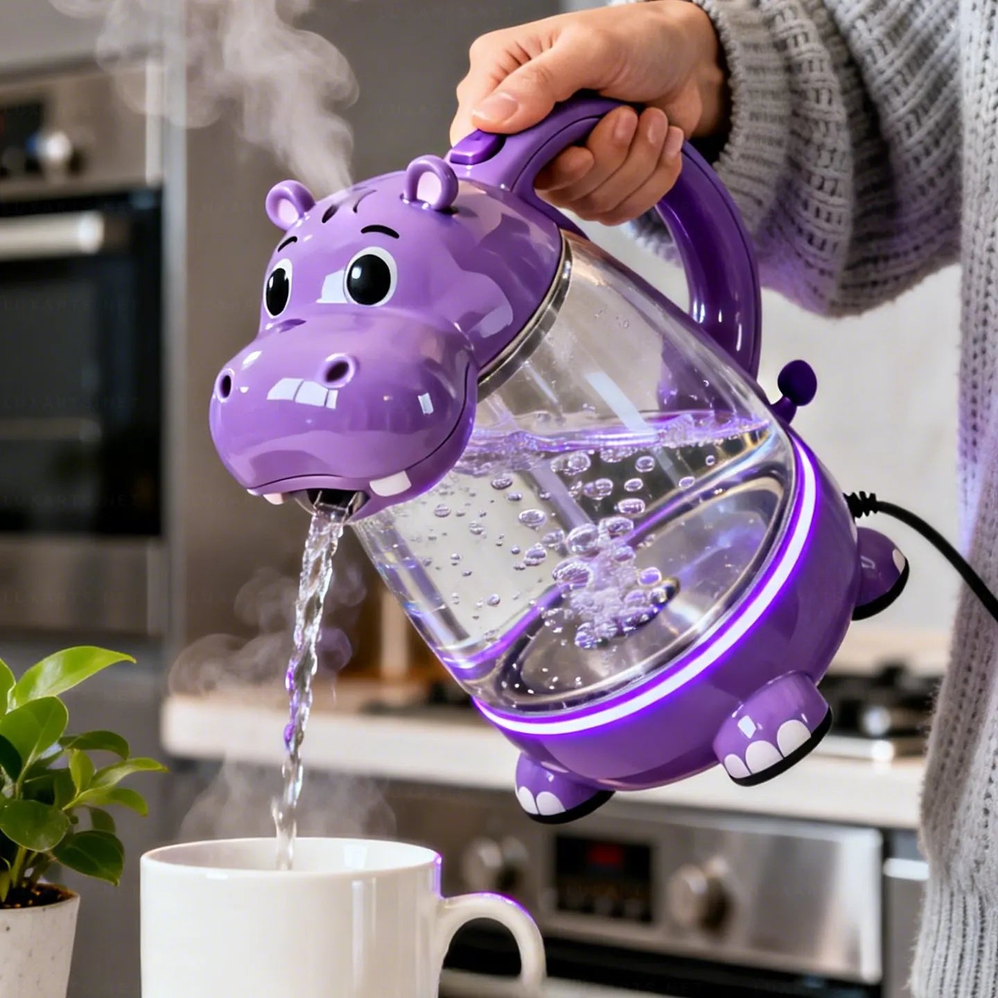 Whimsical Hippo Glass Electric Kettle🫖🦛