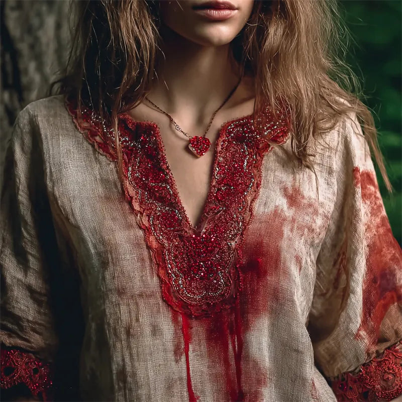 Halloween Bloody Beaded Bloodstains Linen Tunic