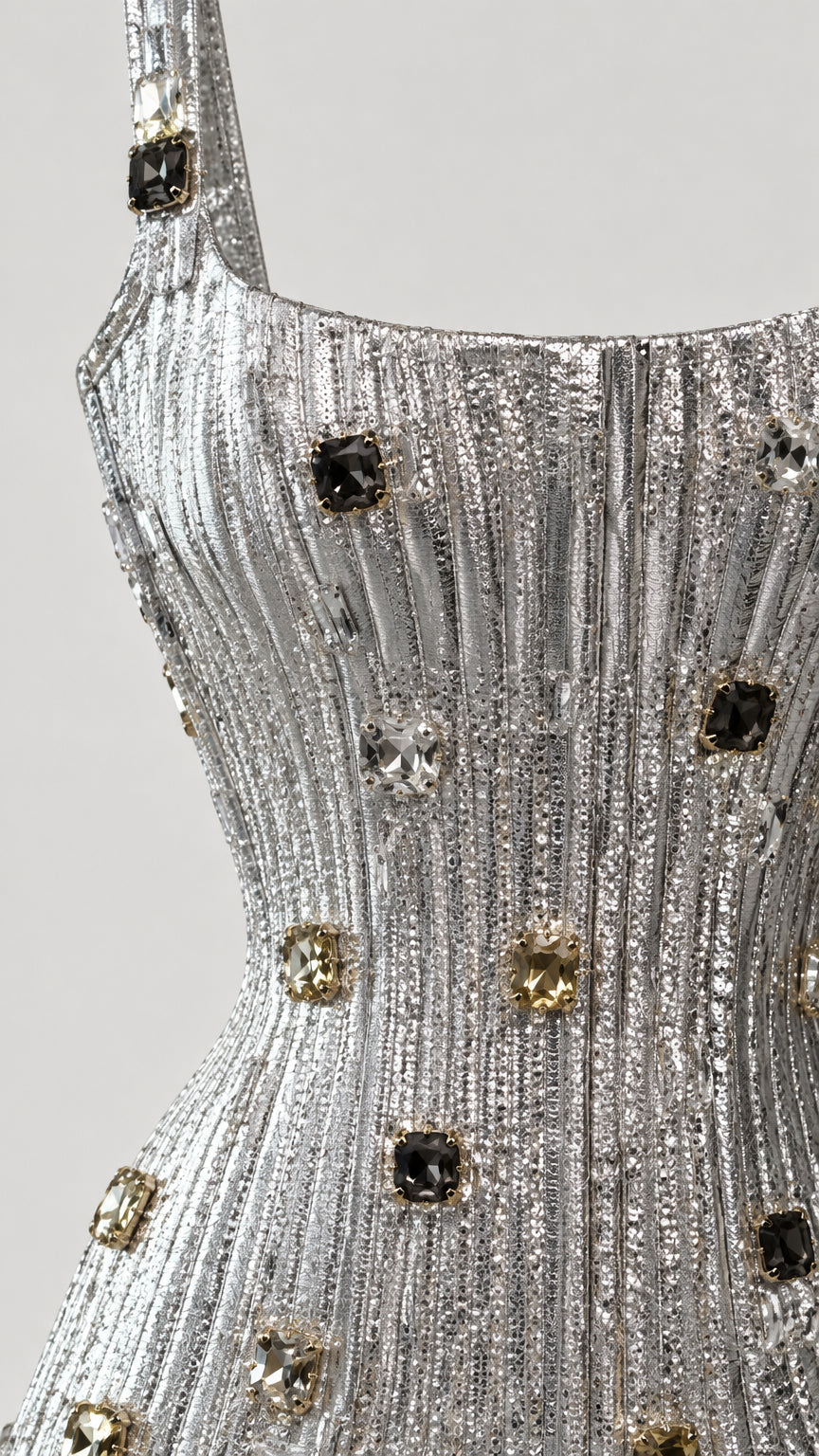 Rhinestone Embellished Shimmer Corset Top Sleeveless Basque Bustier